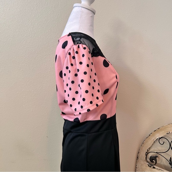 50s Retro Office Siren Pink Polka Dot with Black Mermaid bottom 8/10 - Picture 6 of 12